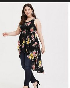 BLACK FLORAL CHALLIS HI-LO BABYDOLL TANK